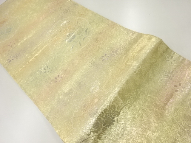 雪輪に草花模様織出し袋帯